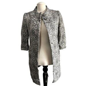 Zara Basic Silver Wool Blend 3/4 Long Blazer Sz Medium Womens Bow Back